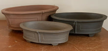 Load image into Gallery viewer, Set 3 or Set of 2 Oval Unglazed Bonsai Pots. A:9.5" B:8.5" C:7.5"