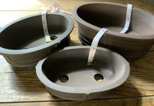 Load image into Gallery viewer, Set 3 or Set of 2 Oval Unglazed Bonsai Pots. A:9.5" B:8.5" C:7.5"