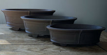 Load image into Gallery viewer, Set 3 or Set of 2 Oval Unglazed Bonsai Pots. A:9.5" B:8.5" C:7.5"