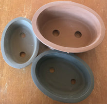 Load image into Gallery viewer, Set 3 or Set of 2 Oval Unglazed Bonsai Pots. A:9.5" B:8.5" C:7.5"