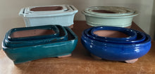 Load image into Gallery viewer, Set of 3 Glazed Bonsai Pots in a Variety of Colors and Styles A:12" B:10" C:8"