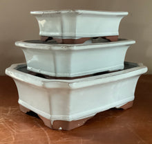 Load image into Gallery viewer, Set of 3 Glazed Bonsai Pots in a Variety of Colors and Styles A:12" B:10" C:8"