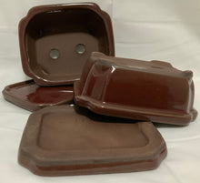 Load image into Gallery viewer, 6" Glazed Ceramic Bonsai Pots & Matching Trays ~ Quince Shaped
