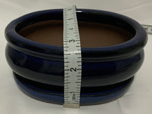Load image into Gallery viewer, 5" Glazed Ceramic Bonsai Pot & Matching Tray ~ Pot Belly Oval Midnight Blue