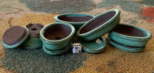 Load image into Gallery viewer, 4" Glazed Ceramic Bonsai Pot with Matching Tray ~ Oval Turquoise