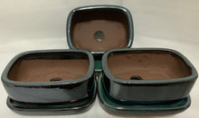 Load image into Gallery viewer, 3.5" Glazed Ceramic Bonlsai Pot & Matching Tray ~ Rounded Rectangular Deep Sea Green