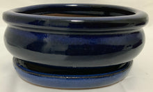 Load image into Gallery viewer, 5" Glazed Ceramic Bonsai Pot & Matching Tray ~ Pot Belly Oval Midnight Blue