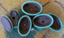 Load image into Gallery viewer, 4" Glazed Ceramic Bonsai Pot with Matching Tray ~ Oval Turquoise