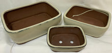 Load image into Gallery viewer, Set Of 3 Glazed Ceramic Bonsai Pots In Sand Color ~ S:6.5 M:9 L:11