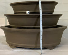 Load image into Gallery viewer, Neville: Set of 3 Unglazed Yixing Bonsai Pots Oval 23" 19" 15" Freight shipping required. **Additional shipping cost or pick up only. Please contact for freight quote