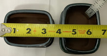 Load image into Gallery viewer, 3.5" Glazed Ceramic Bonlsai Pot & Matching Tray ~ Rounded Rectangular Deep Sea Green