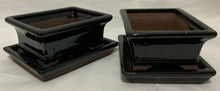 Load image into Gallery viewer, 4.5" Glazed Ceramic Bonsai Pot & Matching Tray ~ Tapered Rectangular Black