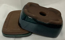 Load image into Gallery viewer, 3.5" Glazed Ceramic Bonlsai Pot & Matching Tray ~ Rounded Rectangular Deep Sea Green