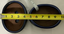 Load image into Gallery viewer, 5" Glazed Ceramic Bonsai Pot & Matching Tray ~ Pot Belly Oval Midnight Blue