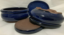 Load image into Gallery viewer, 5" Glazed Ceramic Bonsai Pot & Matching Tray ~ Pot Belly Oval Midnight Blue