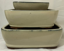 Load image into Gallery viewer, Set Of 3 Glazed Ceramic Bonsai Pots In Sand Color ~ S:6.5 M:9 L:11
