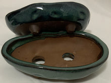 Load image into Gallery viewer, 5" Glazed Ceramic Shallow Bonsai Pot ~ Oval Deep Sea Green