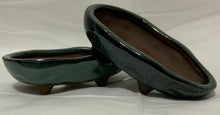 Load image into Gallery viewer, 5" Glazed Ceramic Shallow Bonsai Pot ~ Oval Deep Sea Green