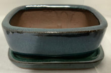 Load image into Gallery viewer, 3.5" Glazed Ceramic Bonlsai Pot & Matching Tray ~ Rounded Rectangular Deep Sea Green