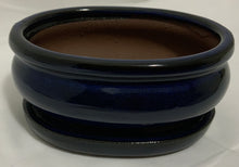 Load image into Gallery viewer, 5" Glazed Ceramic Bonsai Pot & Matching Tray ~ Pot Belly Oval Midnight Blue