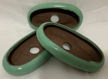 Load image into Gallery viewer, 4.3" Glazed Ceramic Shallow Bonsai Pot ~ Oval Turquoise