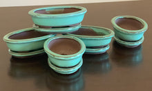 Load image into Gallery viewer, 4" Glazed Ceramic Bonsai Pot with Matching Tray ~ Oval Turquoise