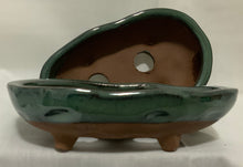 Load image into Gallery viewer, 5" Glazed Ceramic Shallow Bonsai Pot ~ Oval Deep Sea Green