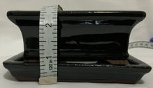 Load image into Gallery viewer, 4.5" Glazed Ceramic Bonsai Pot & Matching Tray ~ Tapered Rectangular Black