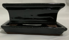 Load image into Gallery viewer, 4.5" Glazed Ceramic Bonsai Pot & Matching Tray ~ Tapered Rectangular Black