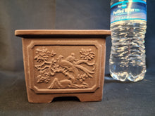 Load image into Gallery viewer, Unglazed bonsai pot- small square with designs
