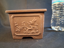 Load image into Gallery viewer, Unglazed bonsai pot- small square with designs
