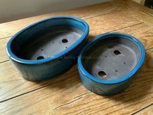 Load image into Gallery viewer, 10 &amp; 8 Cerulean Blue Oval Glazed Pot Set (Set Of 2) Bonsai Pots
