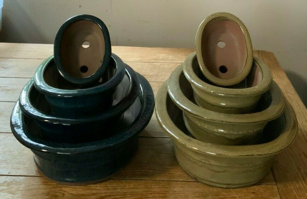 Set of 4 Oval Glazed Bonsai Pots (A:13.75