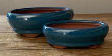 Load image into Gallery viewer, 7&quot; &amp; 5.25&quot; Cerulean Blue Oval Glazed Pot Set (Set of 2)
