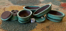 Load image into Gallery viewer, 4&quot; Glazed Ceramic Bonsai Pot with Matching Tray ~ Oval Turquoise
