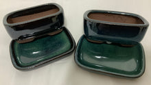 Load image into Gallery viewer, 3.5&quot; Glazed Ceramic Bonlsai Pot &amp; Matching Tray ~ Rounded Rectangular Deep Sea Green
