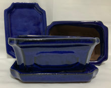 Load image into Gallery viewer, 5.5&quot; Glazed Ceramic Bonsai Pot &amp; Matching Tray ~ Quince Azure Blue
