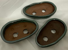 Load image into Gallery viewer, 5&quot; Glazed Ceramic Shallow Bonsai Pot ~ Oval Deep Sea Green
