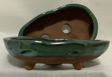 Load image into Gallery viewer, 5&quot; Glazed Ceramic Shallow Bonsai Pot ~ Oval Deep Sea Green
