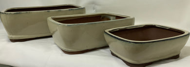 Set Of 3 Glazed Ceramic Bonsai Pots In Sand Color ~ S:6.5 M:9 L:11
