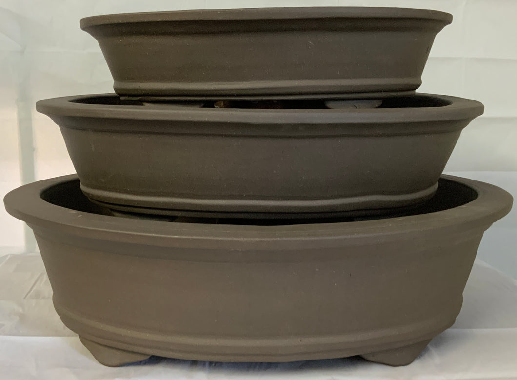 Neville: Set of 3 Unglazed Yixing Bonsai Pots Oval 23