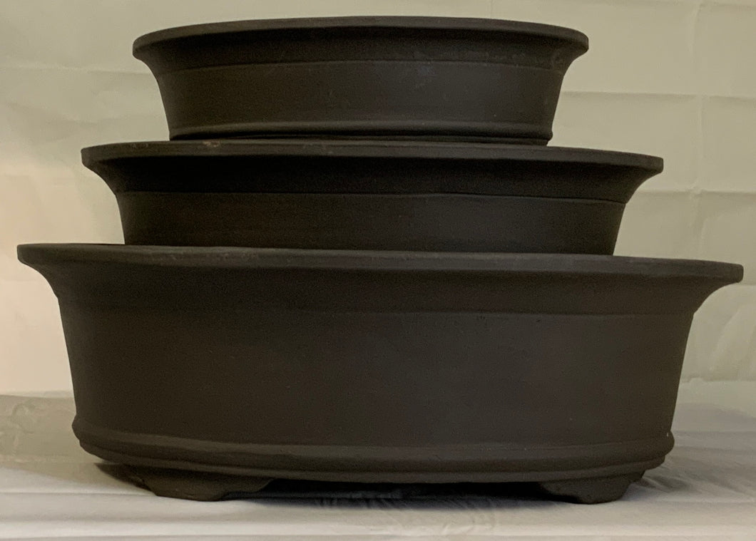 Set of 3 Unglazed Yixing Bonsai Pots Oval 20