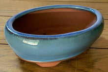 Load image into Gallery viewer, 7.5&quot; Oval Glazed Bonsai Tree Pot in Cerulean Blue. Better quality pot.
