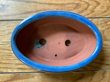 Load image into Gallery viewer, 7.5&quot; Oval Glazed Bonsai Tree Pot in Cerulean Blue. Better quality pot.
